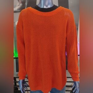 Vintage Partners Mervyns Sweater Mens L Orange Open Knit Cotton